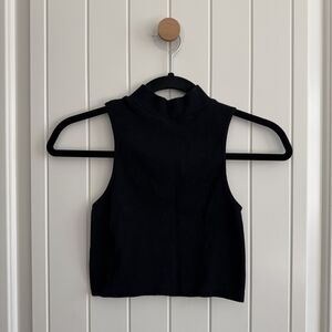 Zara Black Ribbed Sleeveless Mock Neck Crop Top